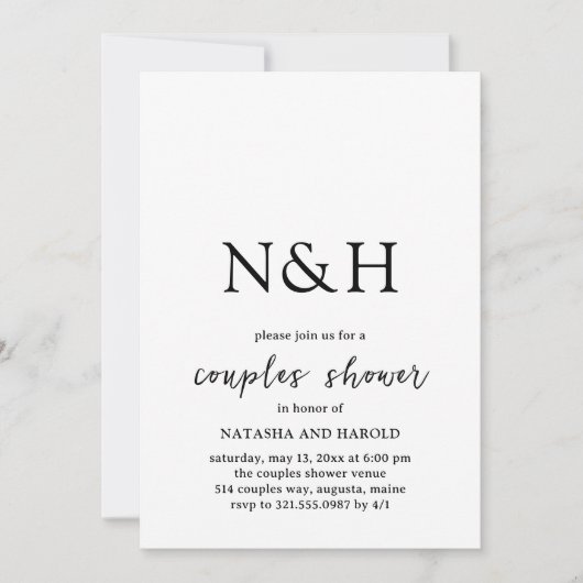 Natasha Monogram Modern Couples Dusche Einladung (Vorderseite)