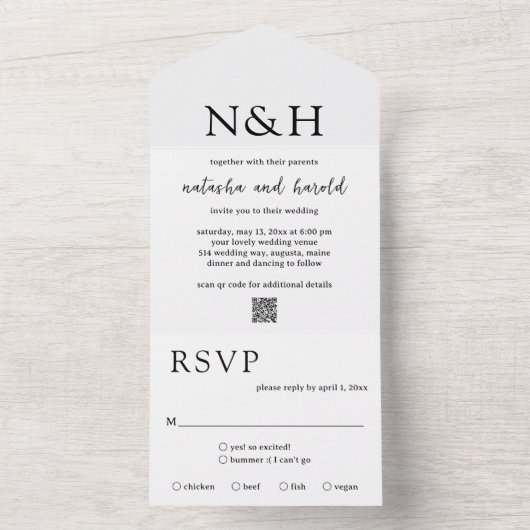 Natasha Monogram Modern Wedding All In One Einladung (Innen Boden)