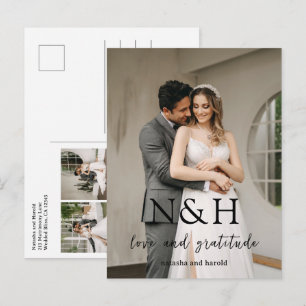 Natasha Monogram Modern Wedding Danke Postkarte
