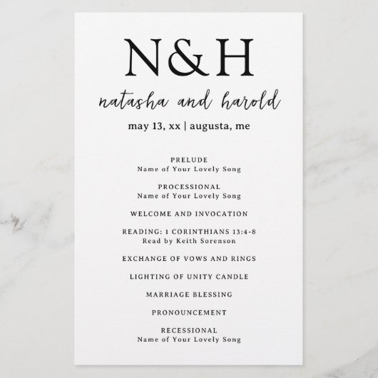 Natasha Monogram Modern Wedding Program (Vorderseite)