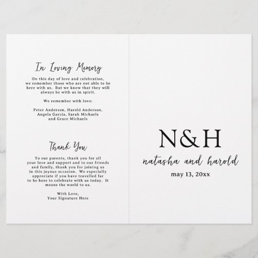 Natasha Monogram Modern Wedding Program (Vorderseite)