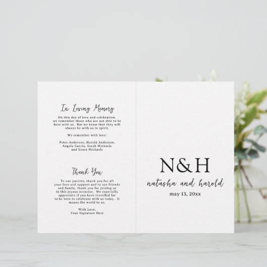 Natasha Monogram Modern Wedding Program (Stehend Vorderseite)