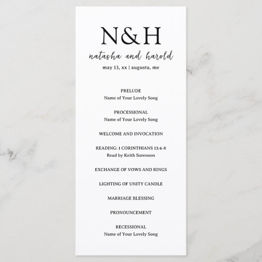 Natasha Monogram Modern Wedding Programm (Vorderseite)