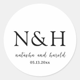 Natasha Monogram Modern Wedding Runder Aufkleber