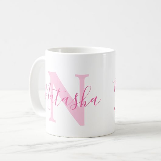 Natasha name meaning and monogram pink text kaffeetasse (Vorderseite Links)