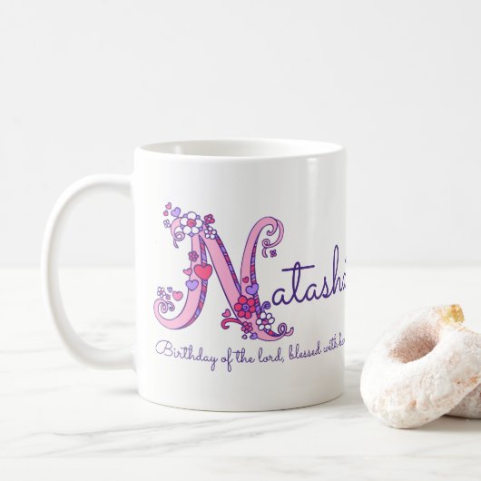 Natasha personalisierte N Monogramm-Tasse Kaffeetasse (Mit Donut)