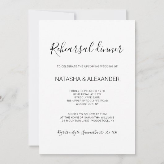 Natasha Rustic Black Calligraphy Probe Dinner Einladung (Vorderseite)
