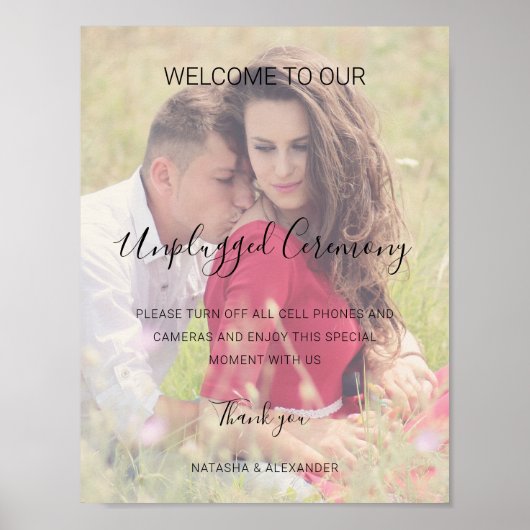 Natasha Unplugged Zeremonie Foto Wedding Sign Poster (Vorne)