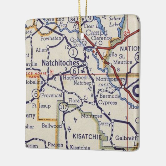 Natchitoches LA Vintag Map Keramikornament (Links)