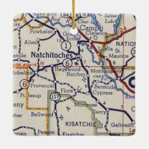 Natchitoches LA Vintag Map Keramikornament