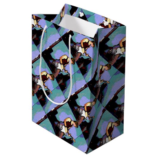 Nate und Gitarre für Geschenke Mittlere Geschenktüte (Rückseite Schrägansicht)