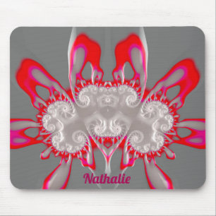 NATHALIE ~ FLUORO PINK RED GRAY WHITE ~ Fraktal Mousepad