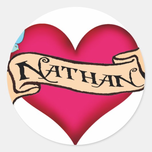 Nathan - Custom Heart Tattoo T - Shirt & Geschenke Runder Aufkleber (Vorderseite)