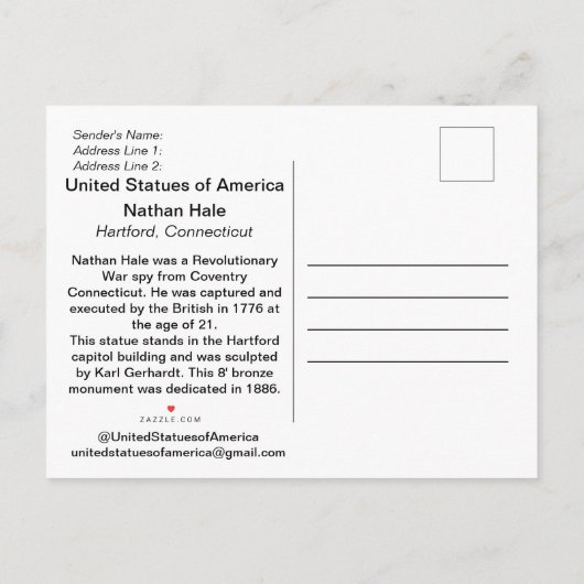 Nathan Hale Postcard Einladungspostkarte (Rückseite)