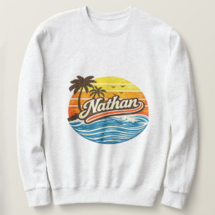 Nathan Retro-Sonnenuntergangs-Name-Design Sweatshirt