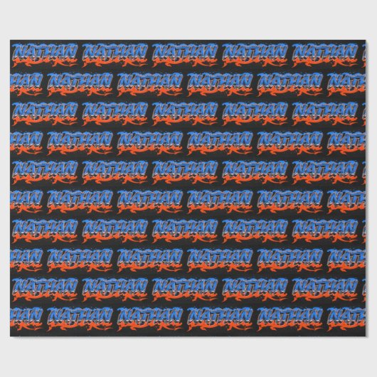 Nathan Vorname Name Graffiti blue orange Geschenkpapier (Flach)