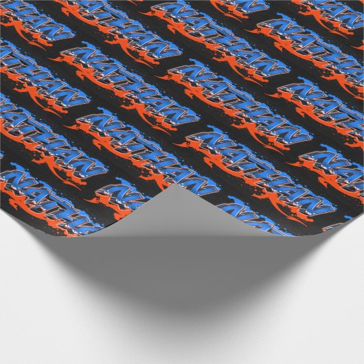 Nathan Vorname Name Graffiti blue orange Geschenkpapier (Ecke)