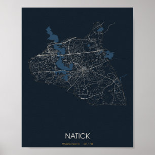 Natick Massachusetts Straßenkarte Poster (Nacht)
