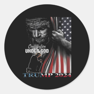 Nation under God Trump 2024 God American Flag 1 Runder Aufkleber