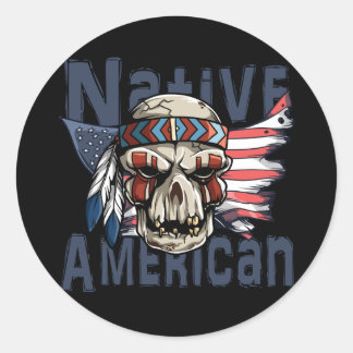 National Amerikanische Ureinwohner Warrior Skull U Runder Aufkleber