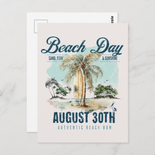 National Beach Day, Vintages Surfbrett Postkarte (Vorne/Hinten)