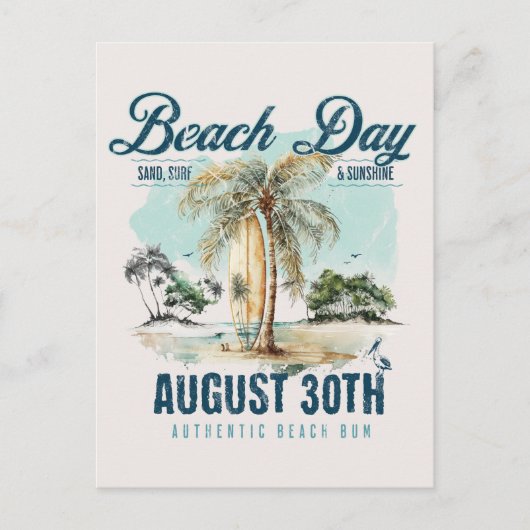 National Beach Day, Vintages Surfbrett Postkarte (Vorderseite)