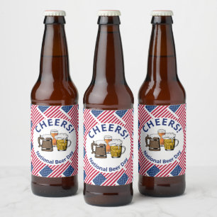 National Beer Day USA Flag Cartoon Beers Cheers Bierflaschenetikett