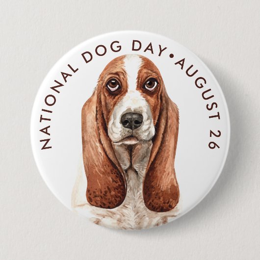 National Dog Day, watercolor basset hound Button (Vorderseite)