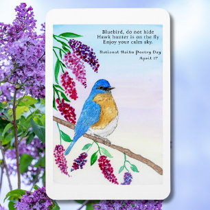 National Haiku Watercolor Blue Bird in Lilac Tree Magnet