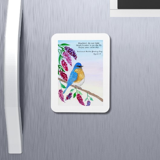 National Haiku Watercolor Blue Bird in Lilac Tree Magnet