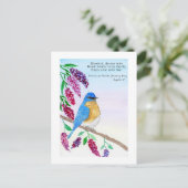 National Haiku Watercolor Blue Bird in Lilac Tree Postkarte (Stehend Vorderseite)