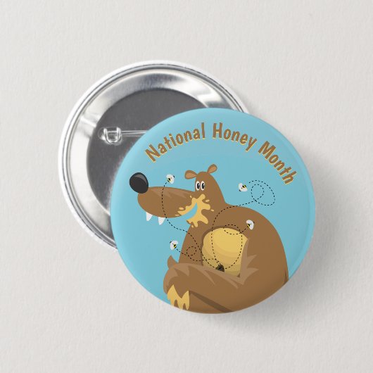 National Honey Month Cartoon Bear Button (Vorne & Hinten)