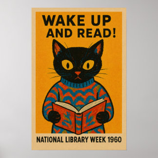 National Library Week - Wach auf und lies Katzenpo Poster
