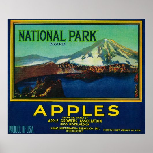 National Park Apple Crate LabelHood River, OR Poster (Vorne)