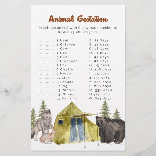 National Park Baby Shower Game - Tiergestation Flyer (Vorne)