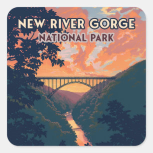 National Park der New River Gorge West Virginia Br Quadratischer Aufkleber