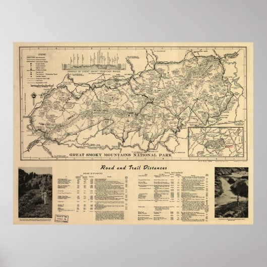 National Park Map Great Smoky Mountains (1941) Poster (Vorne)