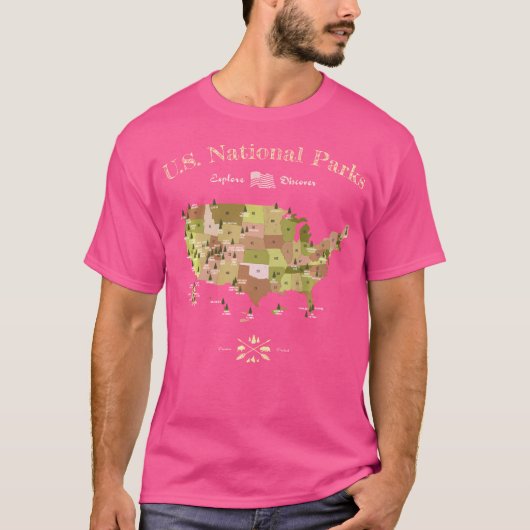 National Park Map Shirt Alle US Nationalparks Vint (Vorderseite)