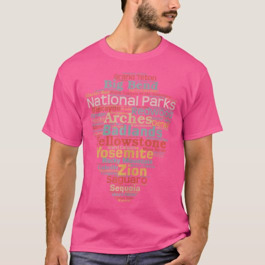 National Parks List Word Cloud Camping Hiking T-Shirt (Vorderseite)