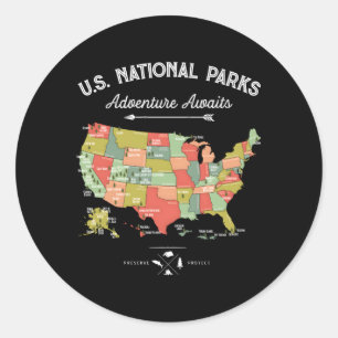National Parks Map 59 Us Camg Wandern Runder Aufkleber