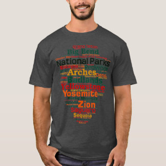 National Parks Word List Cloud Camping Hiking Men T-Shirt