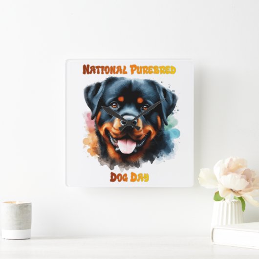 National Purebred Dog Day Rottweiler Artwork Quadratische Wanduhr (Zuhause)