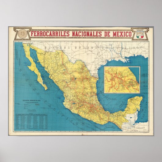 National Railroads of Mexico Map Poster (Vorne)
