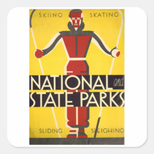 National & Staat Parks - Vintage Travel Quadratischer Aufkleber