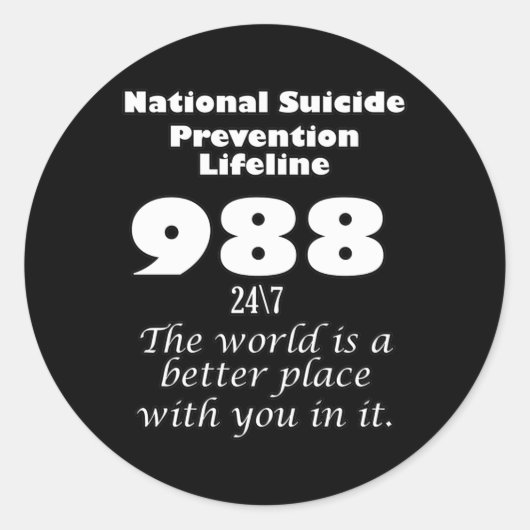 National Suicide Prevention Lifeline 988 With Whit Runder Aufkleber (Vorderseite)