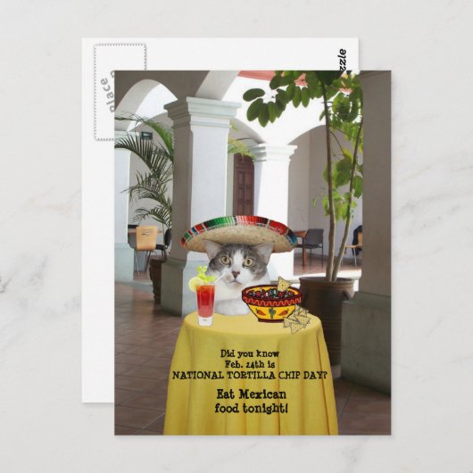 National Tortilla Chip Day Funny Cat Postkarte (Vorne/Hinten)