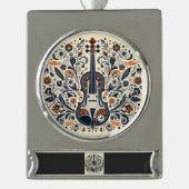  National Violin Day Melody Sticker with Folk Art  Banner-Ornament Silber (Vorderseite)