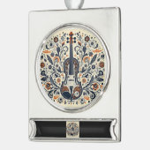 National Violin Day Melody Sticker with Folk Art Banner-Ornament Silber (Links)