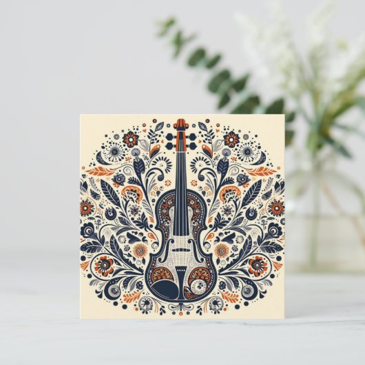 National Violin Day Melody Sticker with Folk Art Einladung (Stehend Vorderseite)