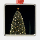 National Xmas Tree & Washington Monument at Night Silbernes Ornament (Vorne)